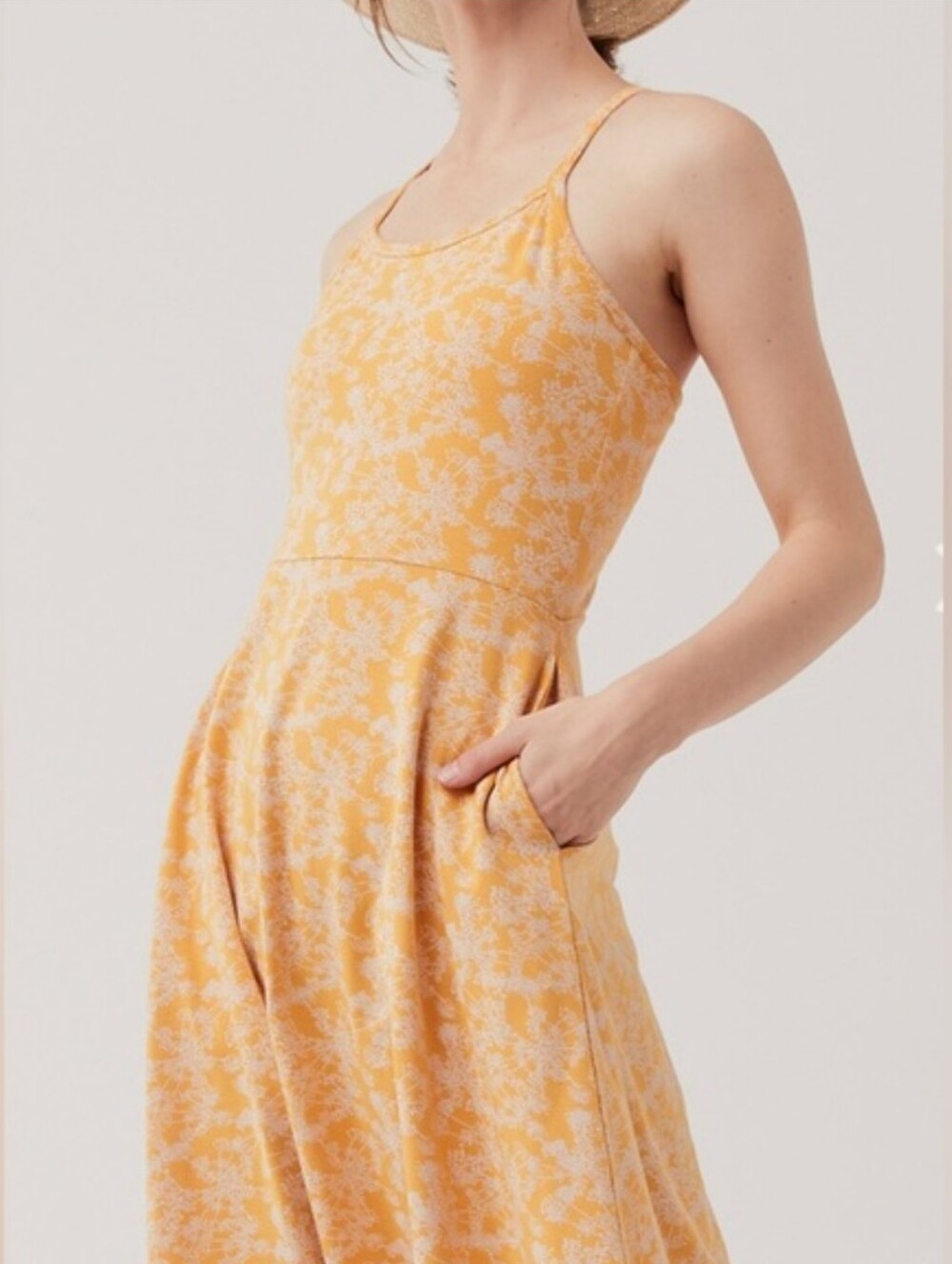 Pact Fit & Flare Midi Dress Floral Yellow White Organic Cotton Sleeveless Size S - Picture 2 of 14